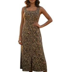 Vintage Fairycore Green Floral Maxi Dress Lace Up Back Grunge 90s Boho